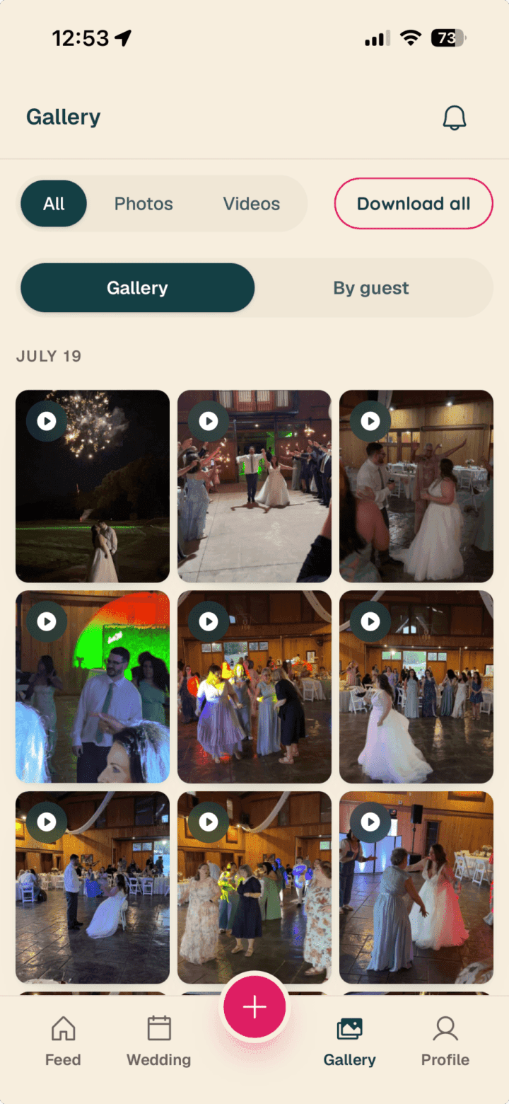 Clip shared wedding gallery screen